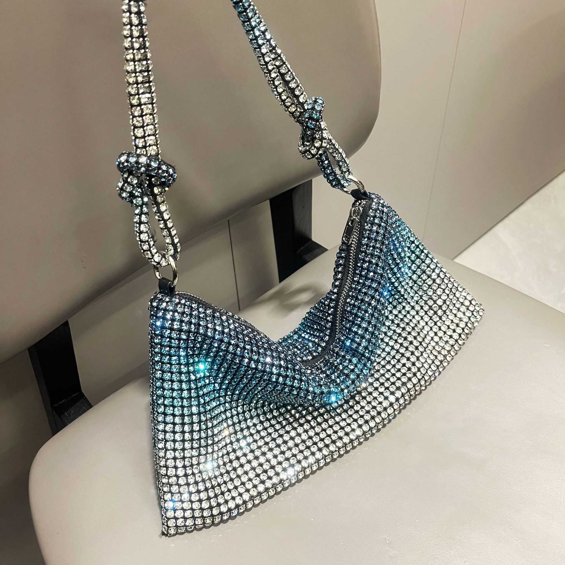 luxury bag designer bags Women's bag, shiny rhinestone underarm bag, gradually changing color, single shoulder bag, dinner bag, handmade handbag