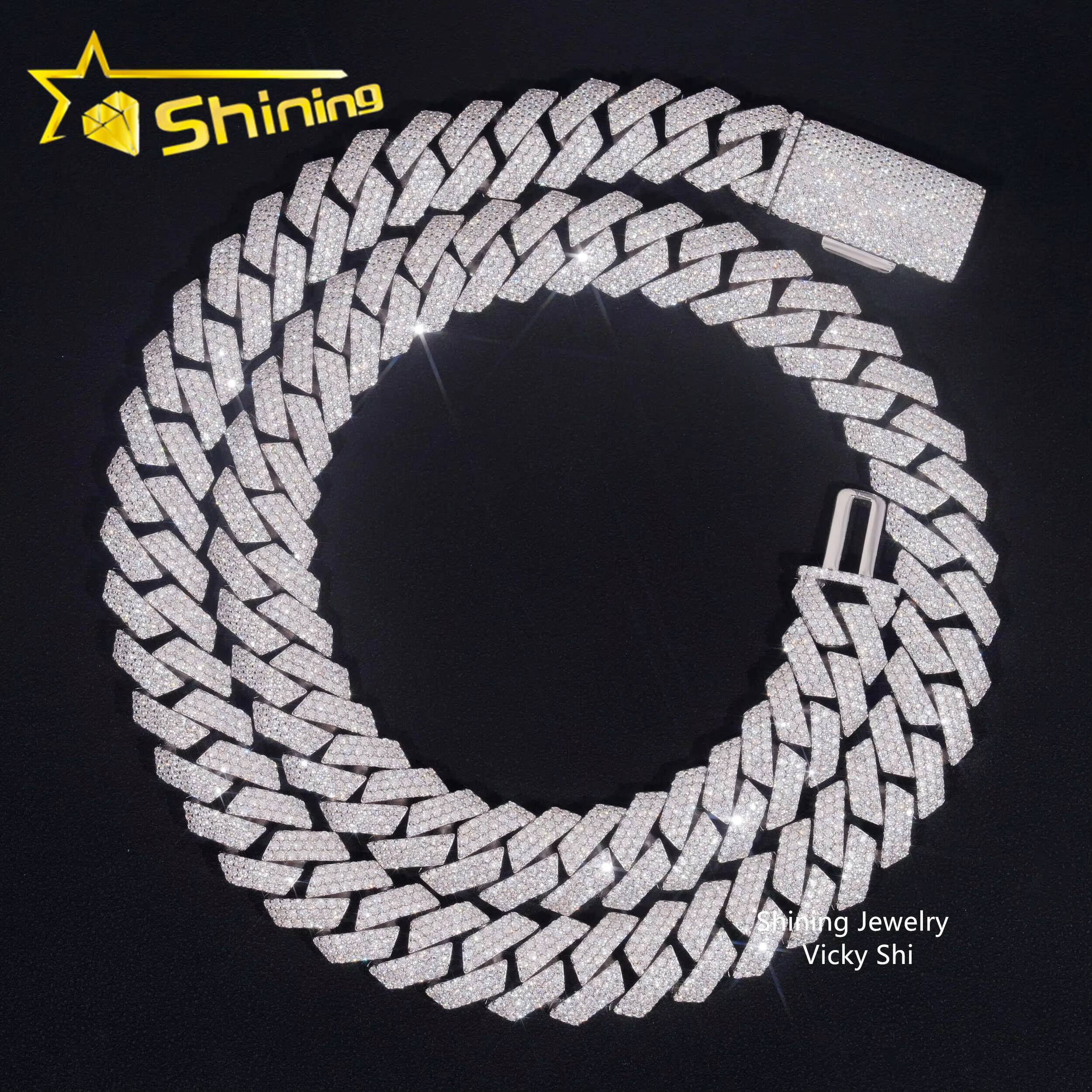 Hip Hop Jewelry 16mm 3Rows Man Iced Out Cuban Necklace 925 Solid Silver VVS1 Moissanite Diamond Custom Miami Cuban Link