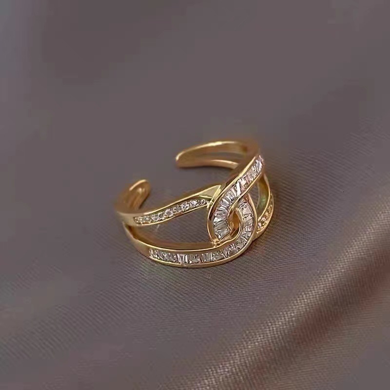 Free Shipping 2025 New Designer Jewelry Inlaid Diamond Double C Open Ring Elegant Sparkling Zircon Index Finger Ring Fashion Versatile High-end Sense 