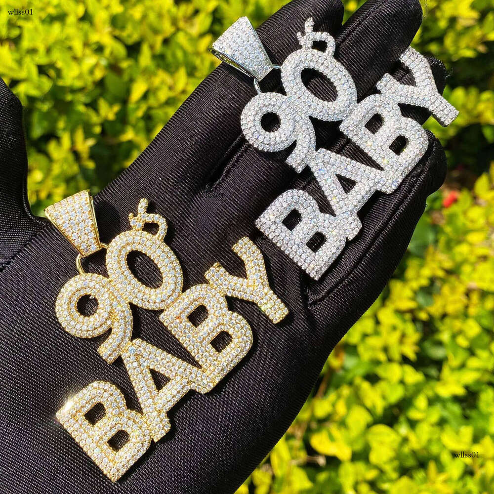 Hip Hop 90sBABY Letters Pendant Necklace 5A Zircon Gold Plating Mens Jewelry Gift