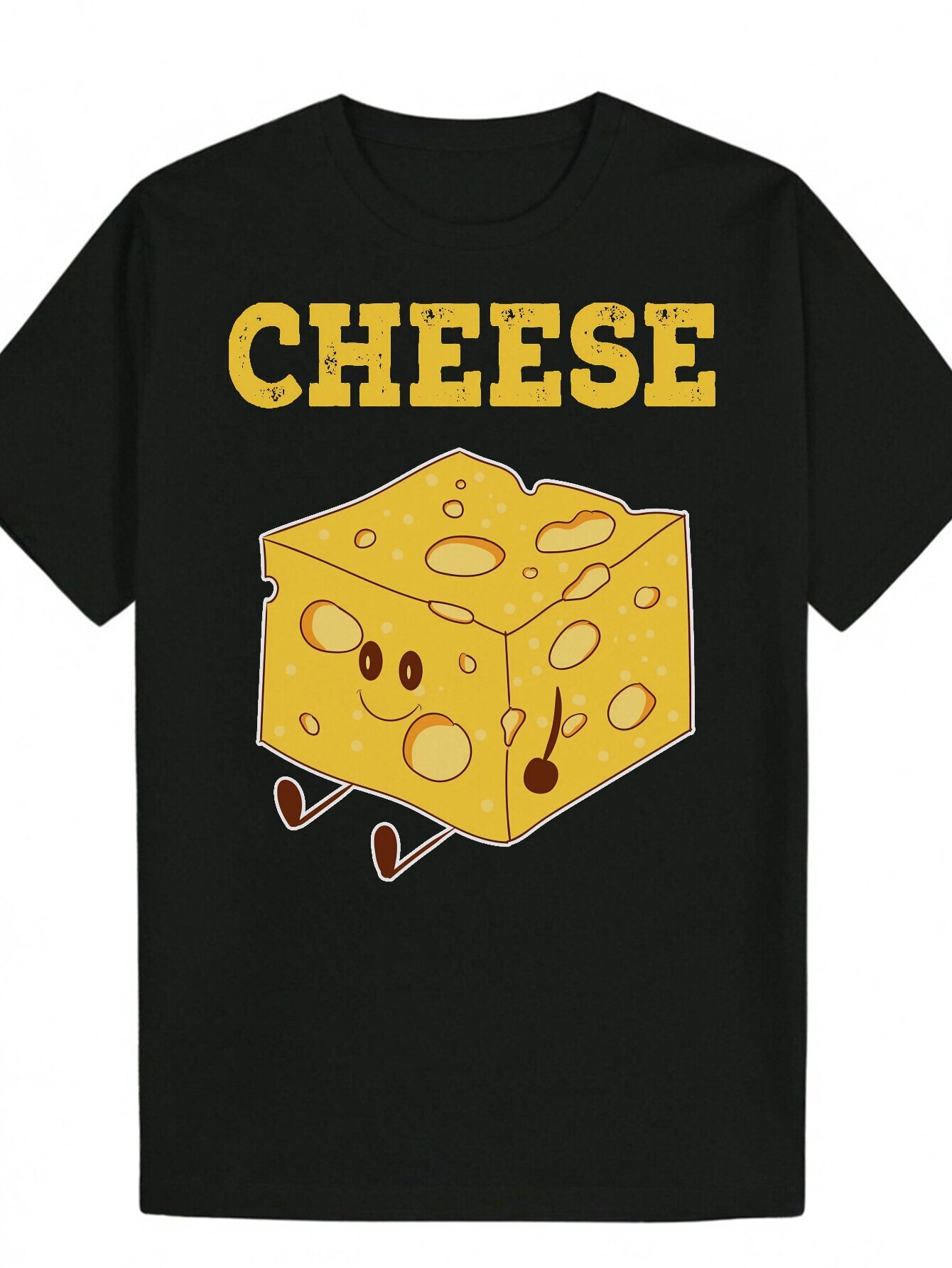 Men s Summer Casual T Shirt Black polyester fiber Cartoon Cheese Pattern Round Neck Machine washable Lightweight and breathable Regular Fit Interestin