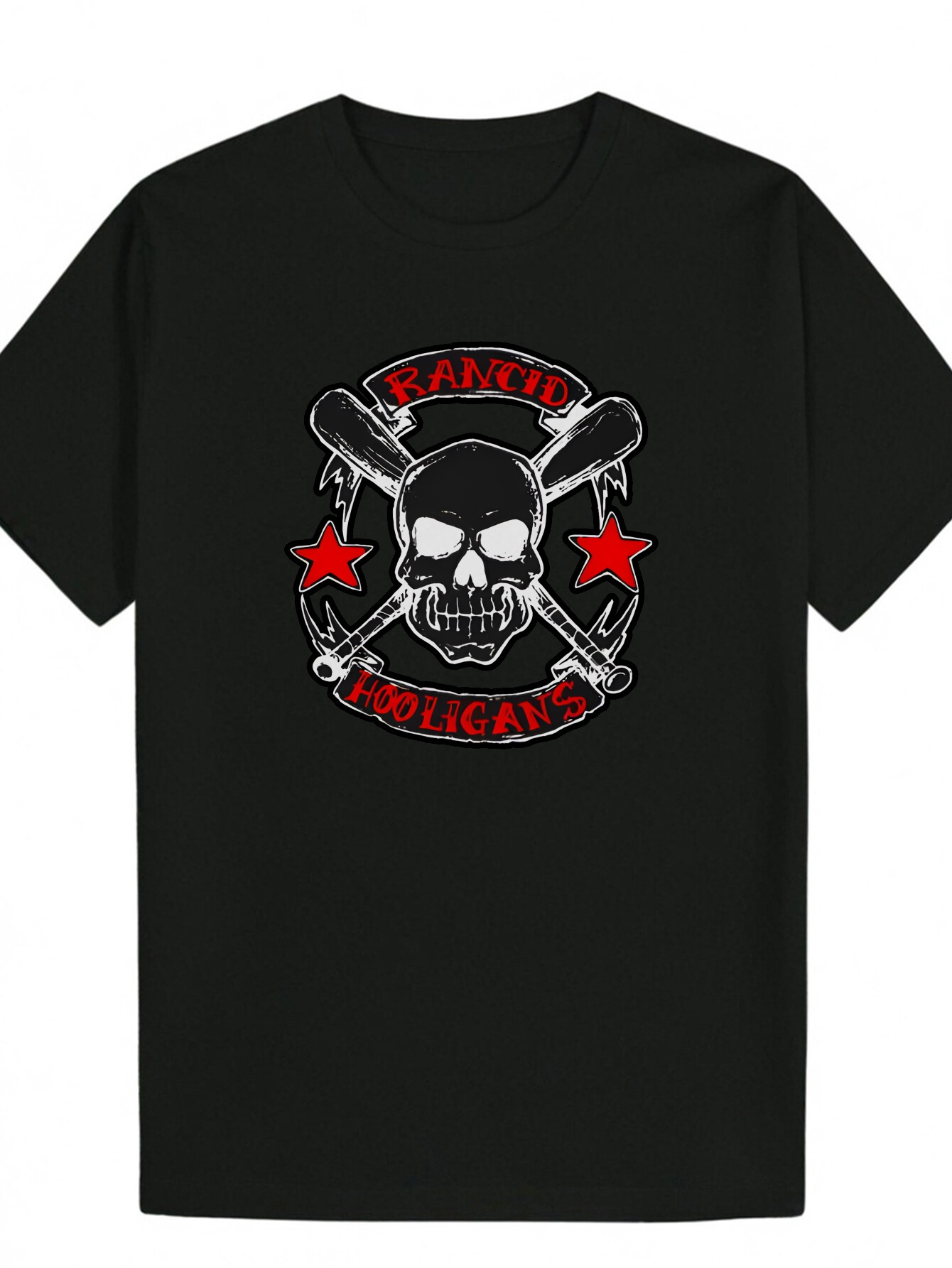 Men's Black Casual Pattern T-Shirt - and Crossed Swords Design with Red Star, Lightweight Polyester Crew Neck Summer Machine Washable Regular Fit