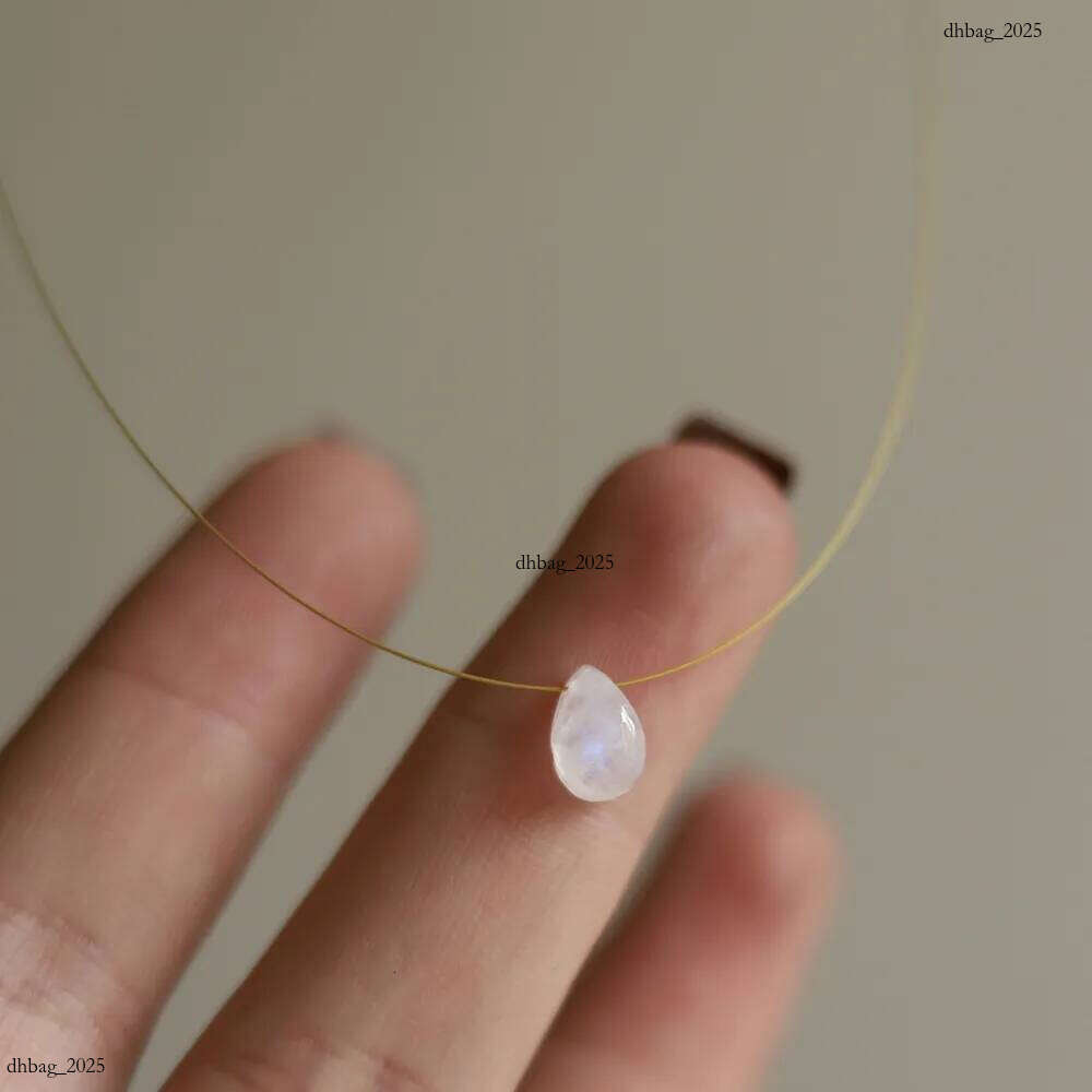 Plated Stainless Steel Extremely Fine Gold Thread Blue Water Drop Pendant Natural Moon Stone Moonstone Necklace