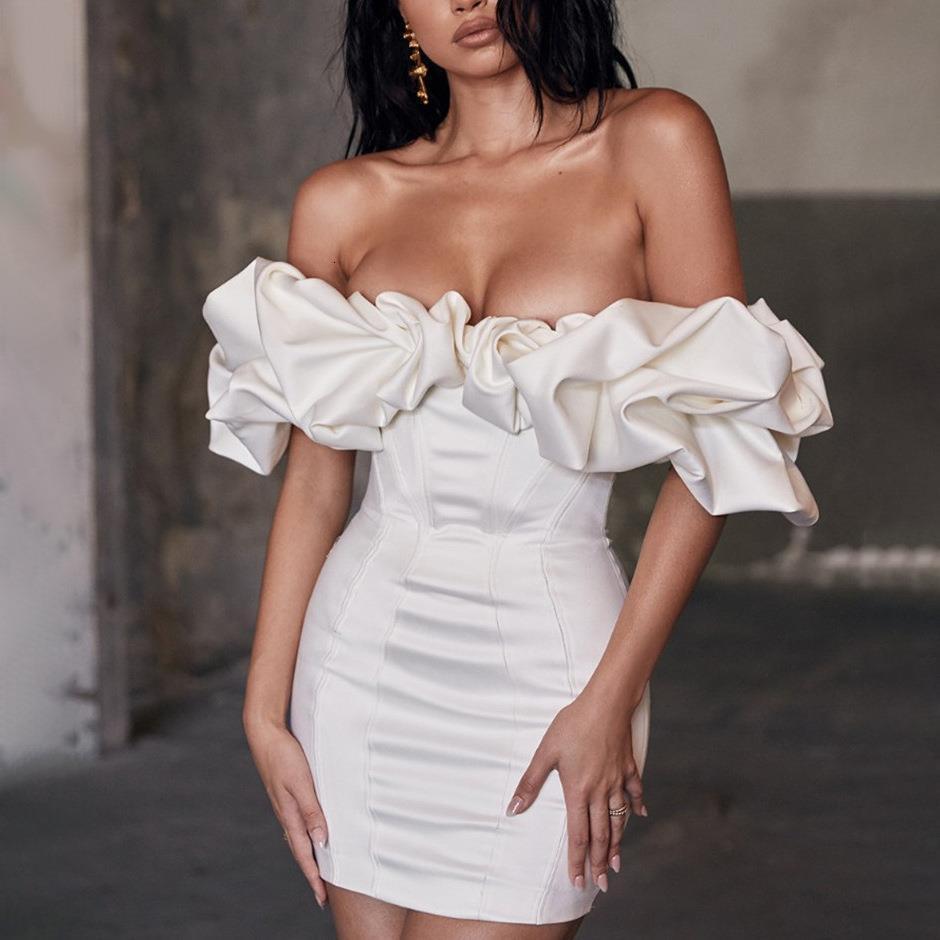 2025 sexy dress waist tight short skirt strapless off shoulder fishbone ruffled fashion edge dress new designer dress