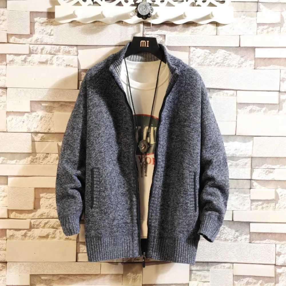 Autumn and Winter New Fleece Thickened Large Size Casual Loose Sweater Mens Jacket Stand-up Collar Cardigans XJ250805