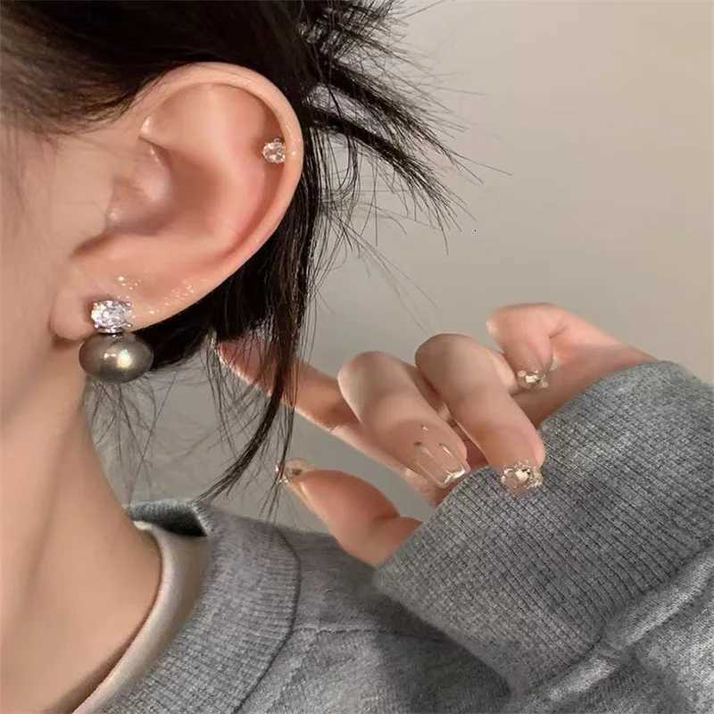 Senlissi- New Retro Palace Dark Gray Stud Earrings for Women 8-12mm 6A Grade Zircon S925 Sterling Silver Womens Jewelry Gifts Y250804