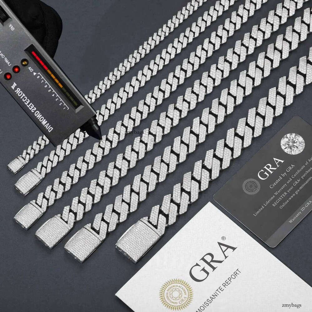 Custom Hop Hip Sier Iced Out Bracelet Necklace 8mm 12mm 14mm 20mm Vvs Dia Moissanite Cuban Link Chain