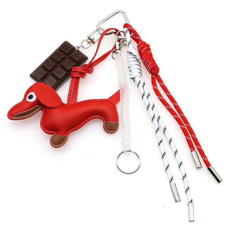 DHpet_wholesale Trendy Dachshund Keychain - Ins Style Leather Dog Keyring & Bag Charm for Couples, 25cm Braided Pet Lover Gift (72g)