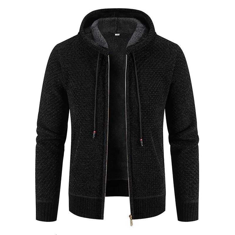 High Quality Winter Men Cardigan Sweater Thick Warm Hooded Casual Sweatercoat Mens Solid Zipper Knitted Cardigan Sweaters Men XJ250805