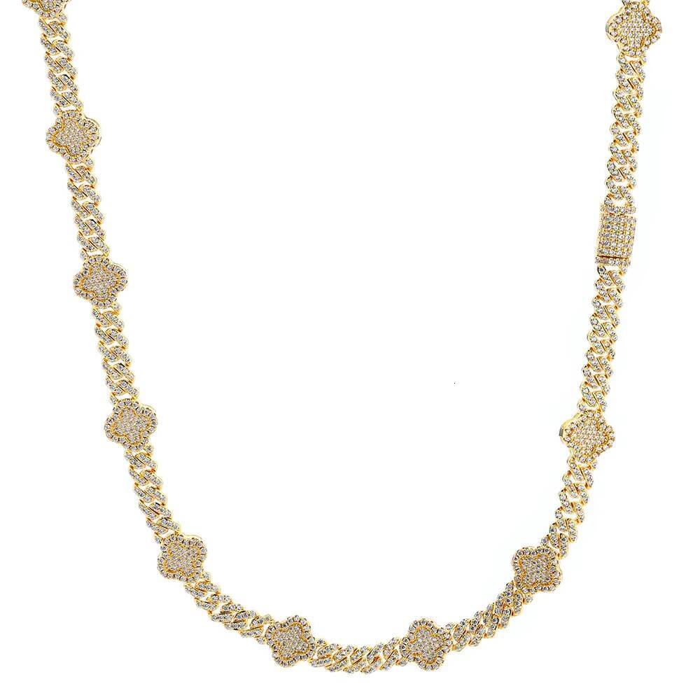 Mens Custom Four-Leaf Clover VVS D Moissanite 925 Sterling Silver Necklace Cuban Link Chain Iced Hip Hop Tennis Style for