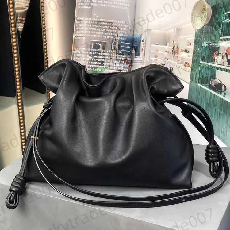 Loewlbag Designer Shoulder Handbags: Flamenco Style Cow Leather Bucket Shoulder Handbags, Mini Cowhide Cloud Bag With Pull Rope Closure Free Shipping