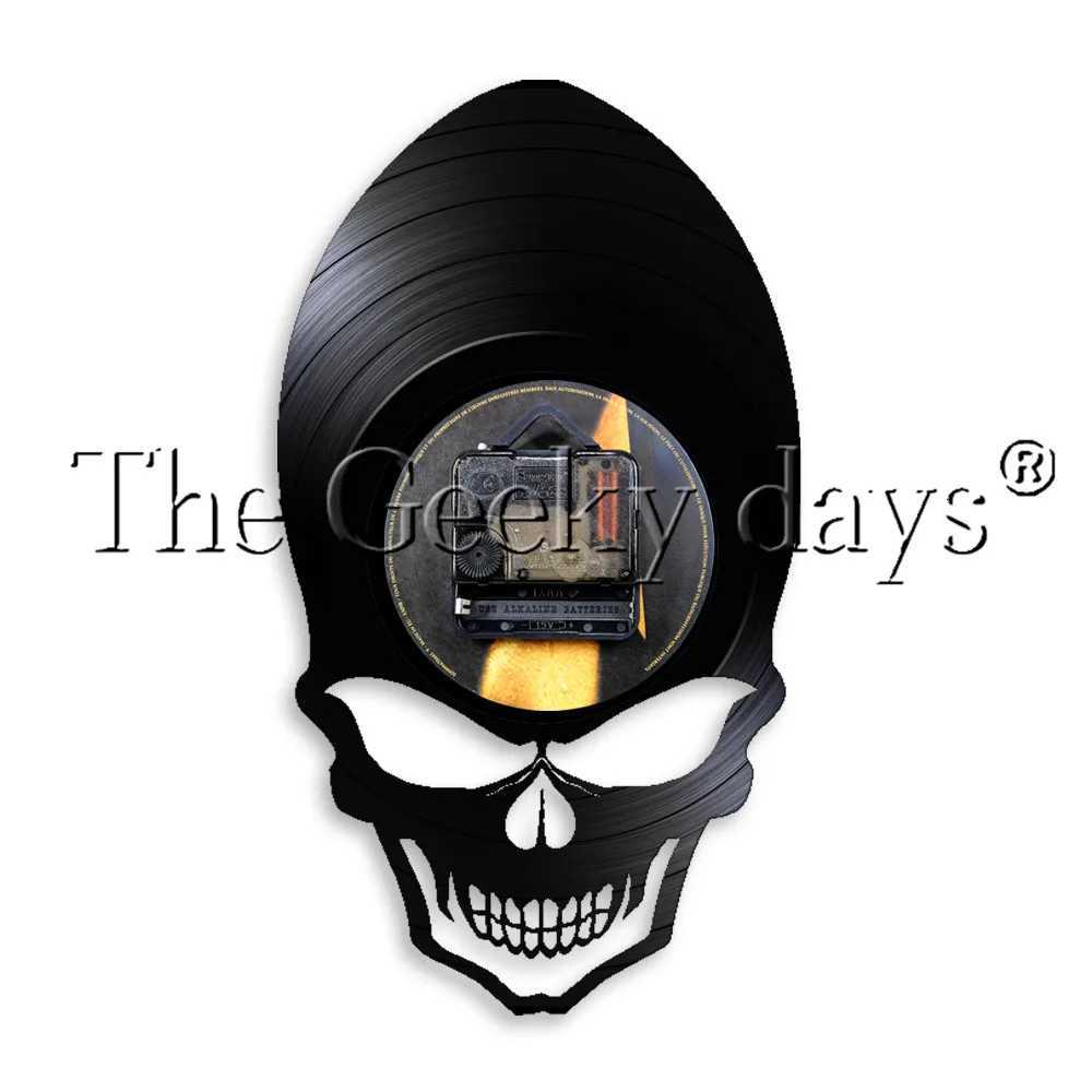 Alien Skull Vinyl Record Wall Clock Hippie Skull Wide Cheekbones Eyes Skeleton LED Night Light Halloween Horror Decor XJ250804