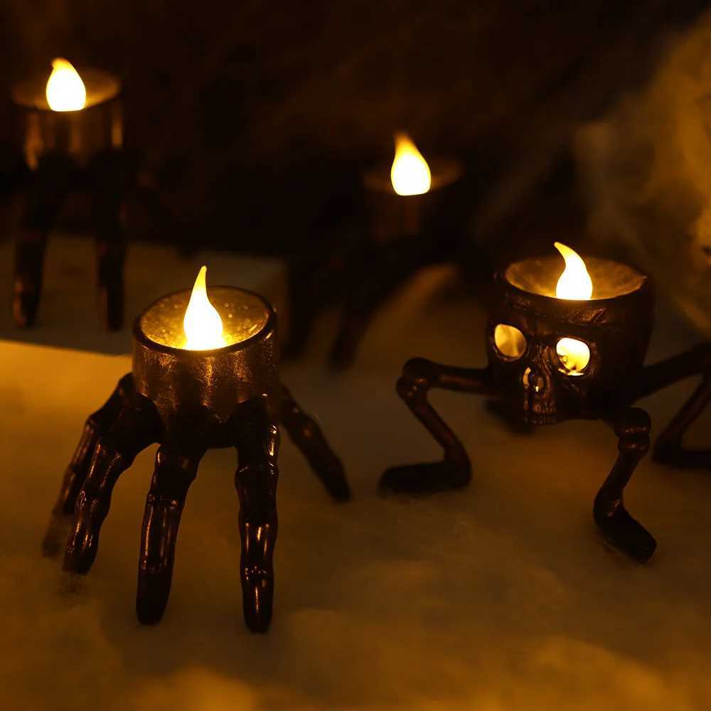Halloween Tea Light Candles Skeleton Hand Flameless LED Candles 8.5cm/3.3inch Flameless Tea Lights Candle Lamp For Halloween XJ250804