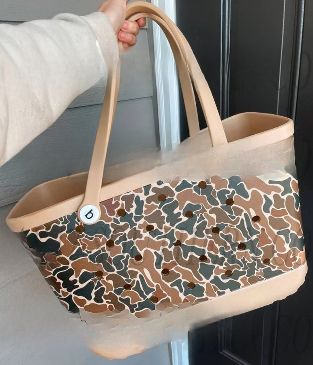 DHL camo Women Designer Eva Bag Beach Bags Luxury Summer Hole Tote bag Large Shopping Fashion Plastic Basket Lady Storage Washable Beach Silicone Eco 0805