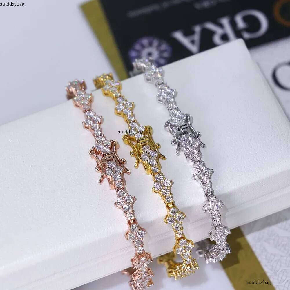 New Custom Sier Moissanite Tennis Chain Sparkling Star Dia Tested VVS Bracelet Hip-Hop Jewelry