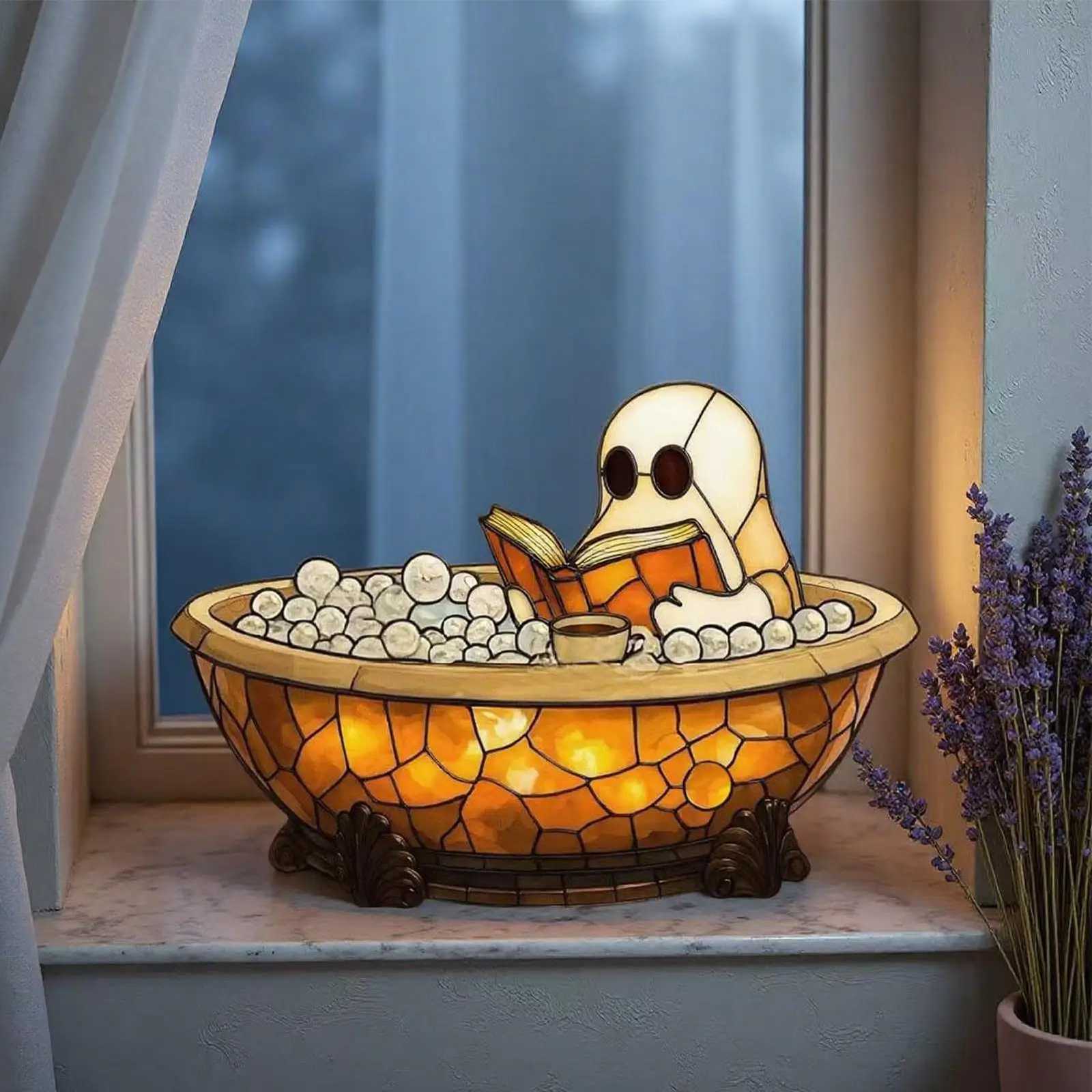 Ghost Night Light Reading Lamp Resin Aesthetic Adorable Ghost Bubble Bath Night Light for Kids Adults Bedroom Halloween Party XJ250804