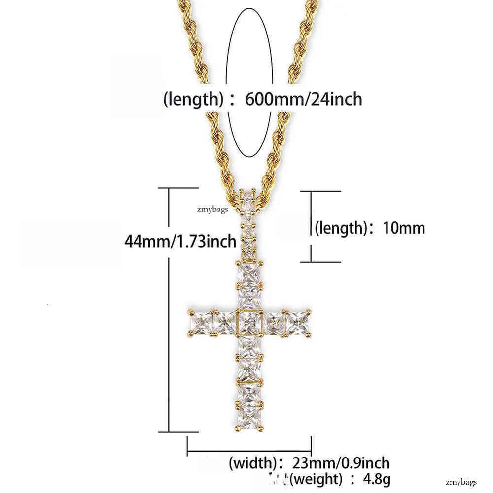 personalized Vintage Rose Gold Blingbling Dia Iced Out Cross Pendant Chain Necklace Square Cubic Zirconia Jewelry Gift For Men Women