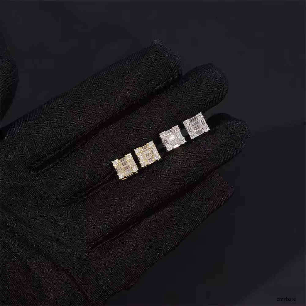 Wholesale Price Factory Directly High Quality Hip Hop Baguette Moissanite Studs Sterling Sier Dia Earring