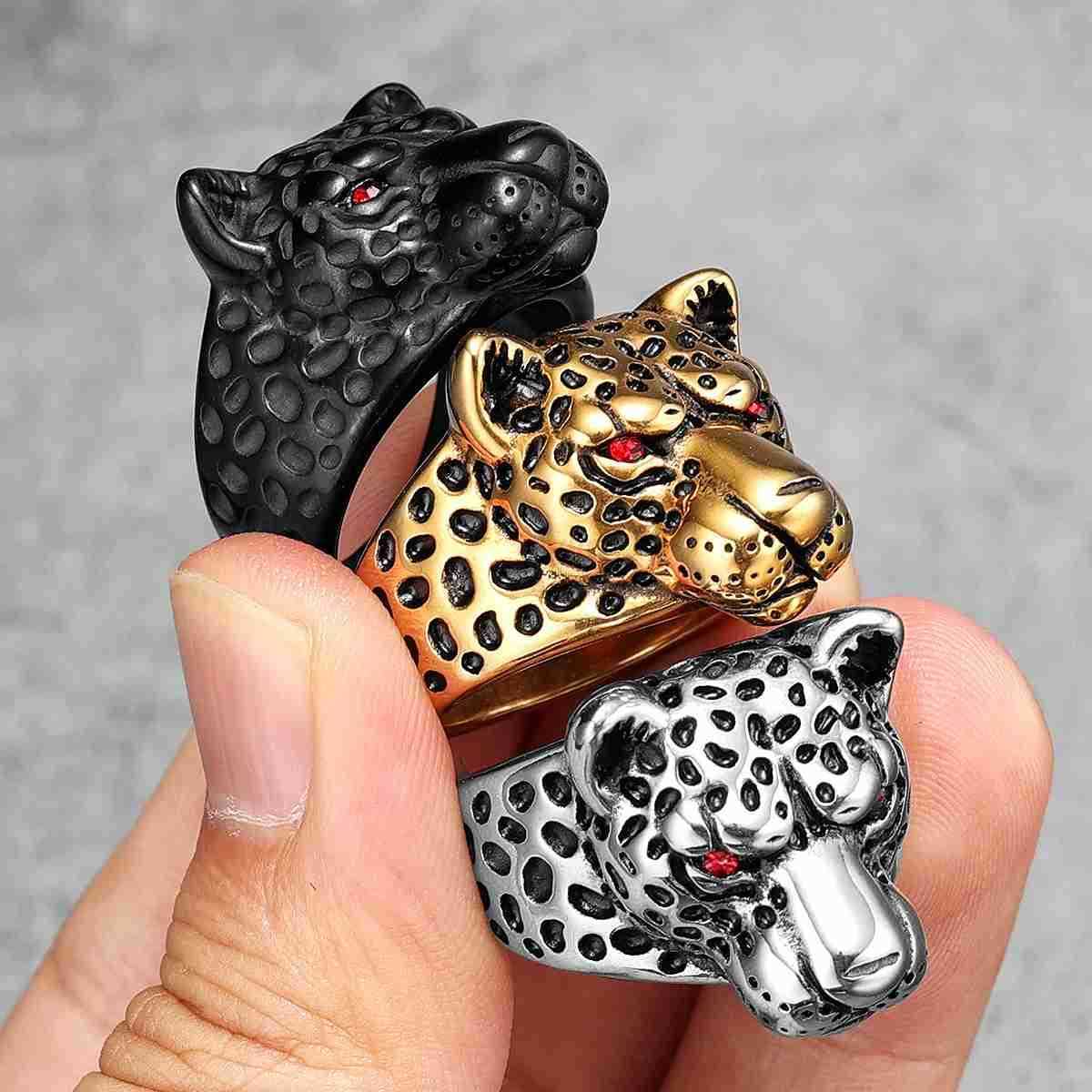 Stainless Steel Men Rings Jaguar Leopard Animal Punk Vintage for Women Biker Fashion Jewelry Halloween Creative Gift M250805