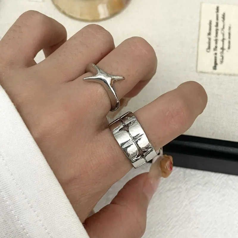 Retro Punk Silver Color Stars Open Rings for Women Men Fashion Adjustable Couple Rings Y2K Hip Hop Vintage Ring Jewelry Gifts U250805