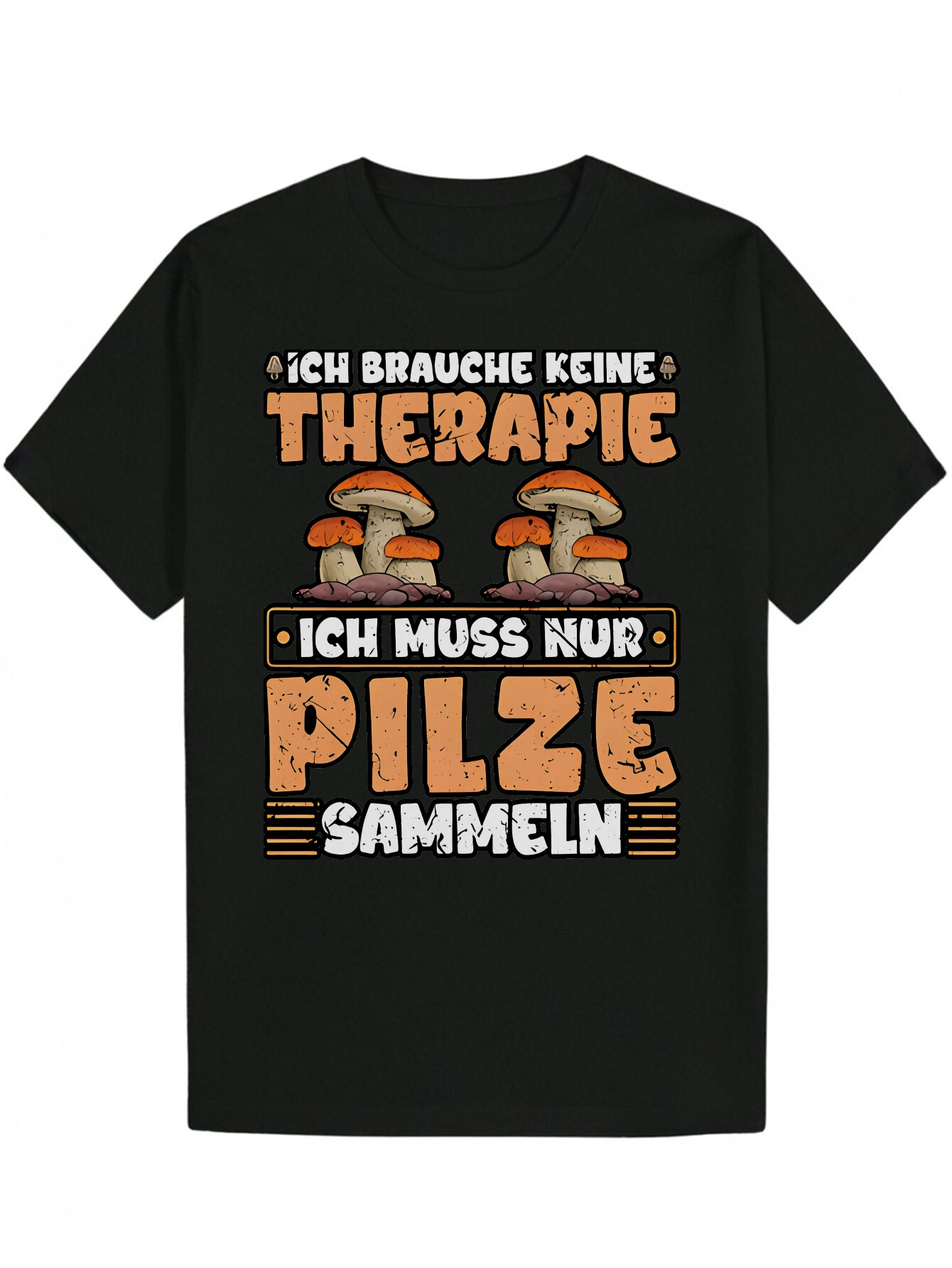 Men's Summer - Black Polyester Round Neck, Mushroom Letter Design, Lightweight and Breathable, Suitable Wear, Essential for Casual Wardrobe Playf