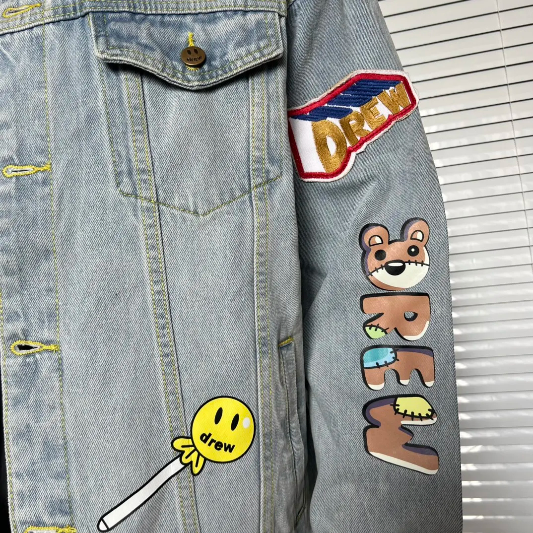 Drew House Smiling Printing logo Men's Clothing autumn and winter designer niche American retro print loose denim jacket Coats
