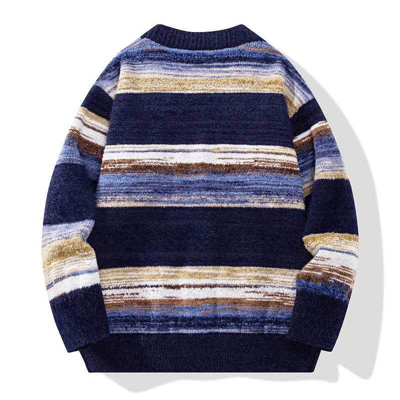 Retro Lazy Striped Cardigan Sweater Coat Men and Women Trend Loose Couple Sweater Coat Warm Casual Daily Warm Comfortable XJ250805