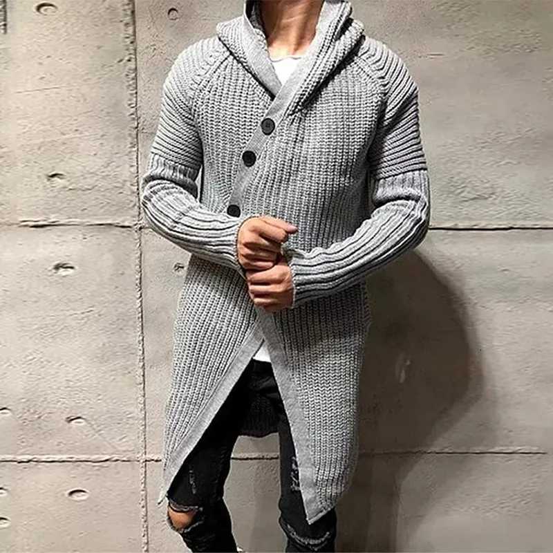 Casual Men Knitted Cardigan Fashion Long Sweaters Mens Solid Long Sleeve Slim Outerwear Autumn Winter Warm Hooded Coat Knitwear XJ250805