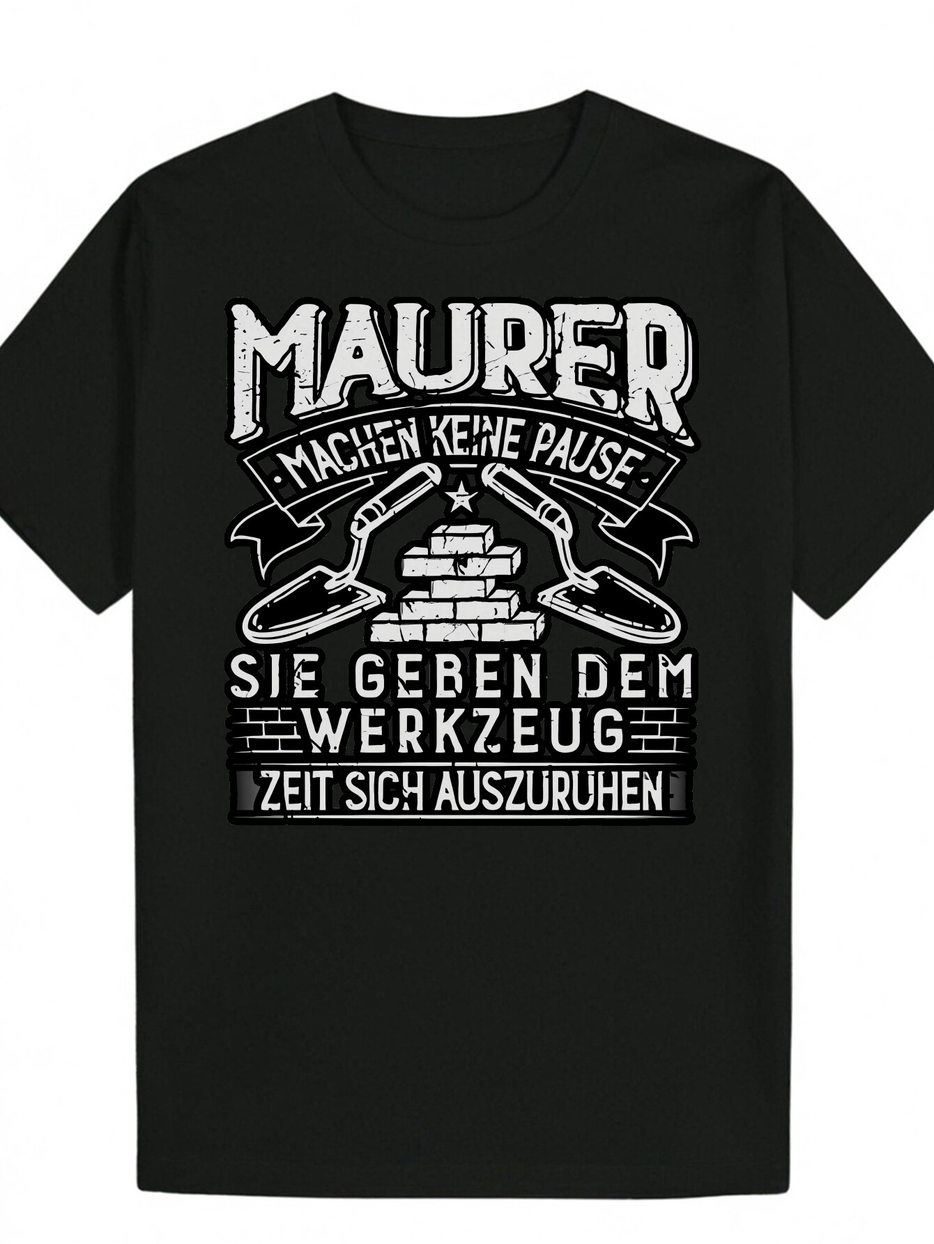 Men's Black Short Sleeve T-Shirt - Bold White German Letter Pattern Print, Lightweight Fiber, Round Neck, Machine Washable, Summer Comfortable Fi