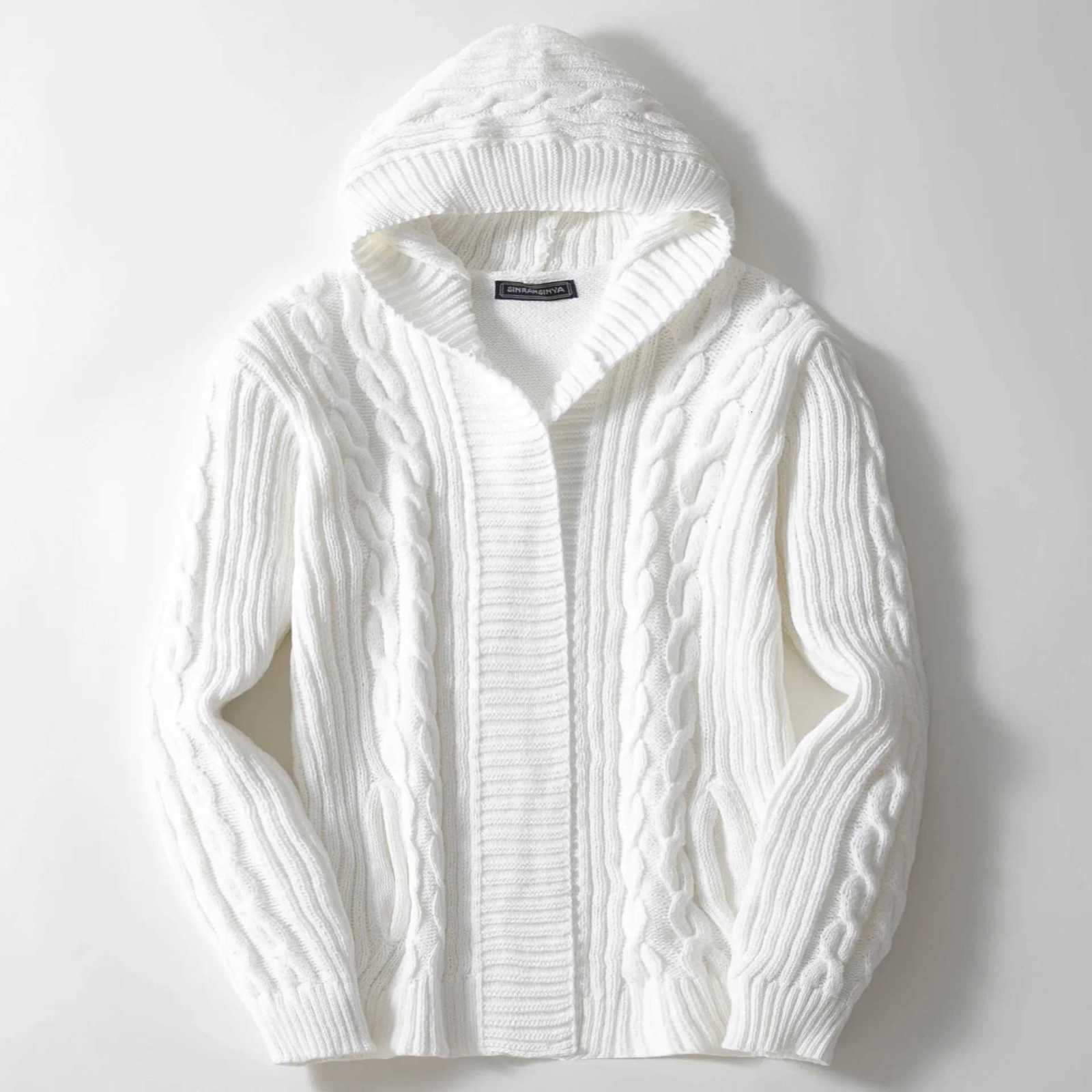 Men Cardigan Sweaters Hooded Coat Full Sleeve Solid Coats Casual Loose Outerwear Splice Open Stitch Autumn Winter 2024 XJ250805