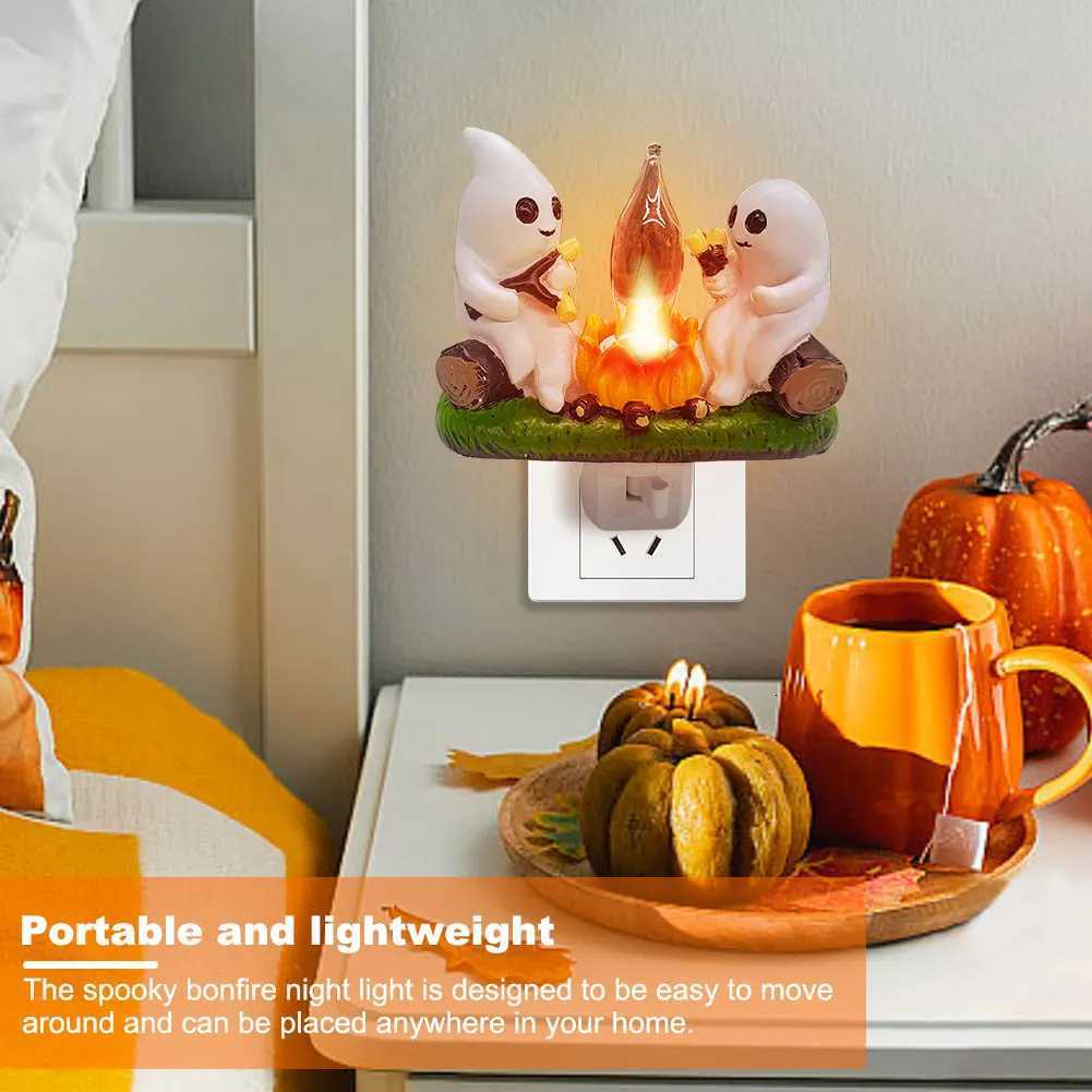 Ghost Campfire Flickering Nightlight Faux Campfire Night Light Ghost Campfire Flickering Plug-in Night Light Halloween Gifts XJ250804