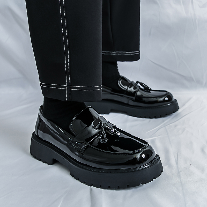 55002- New shiny, height increasing, breathable leather shoes for formal wear, business leather shoes, round toe, tassel, thick sole, height increasin