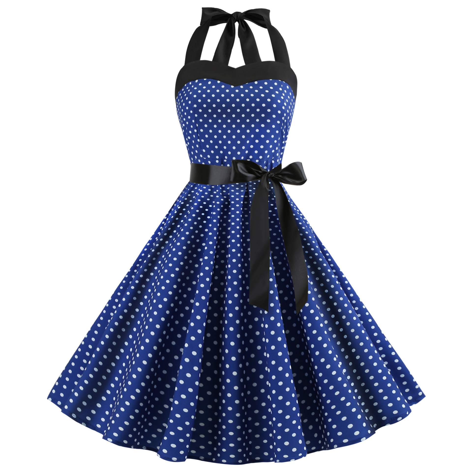 New retro polka dot lace up dress fashion for summer 2025, big swing dress, Amazon plus size dress, new designer dress