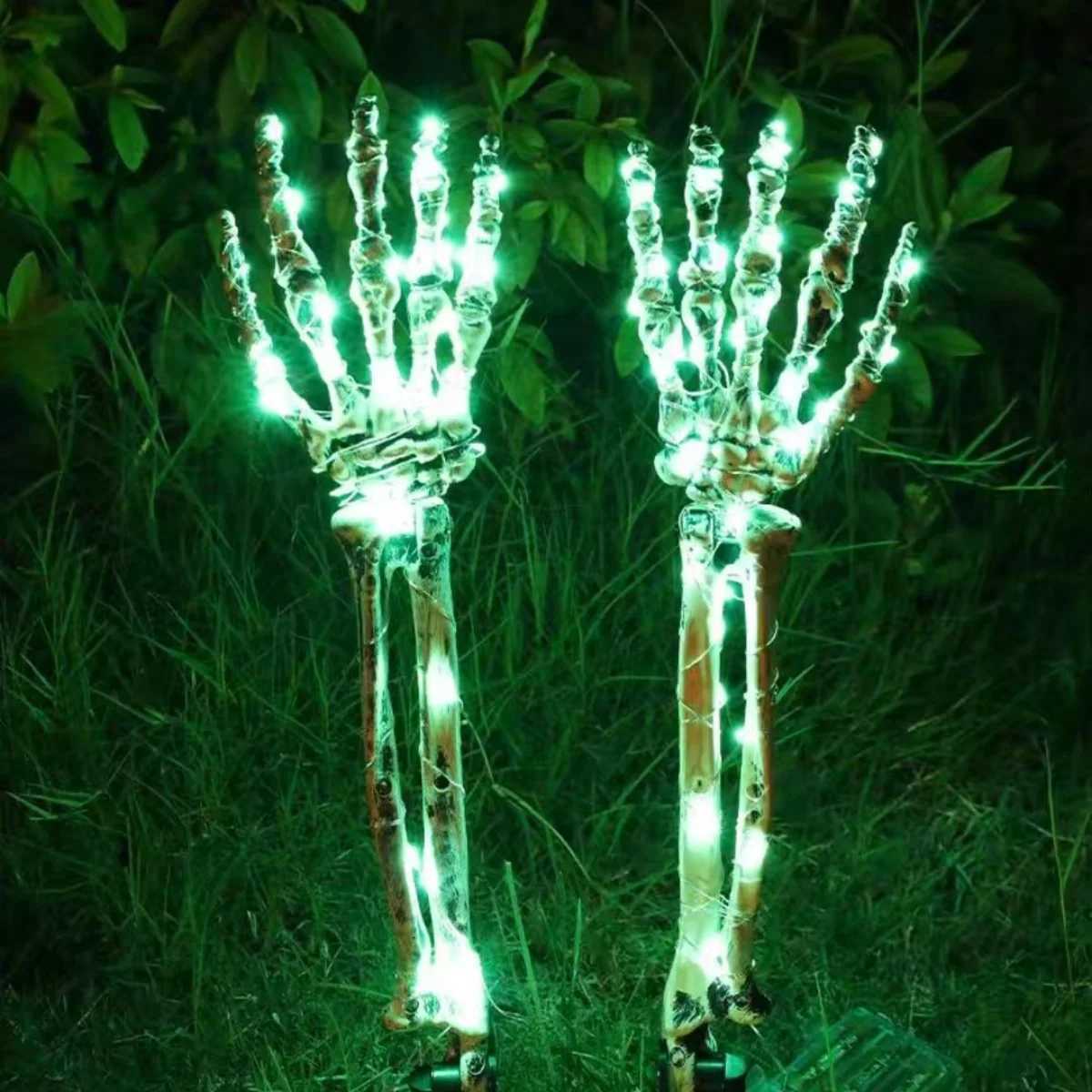 Halloween Solar Ghost Hand LED Light String Ghost Festival Courtyard Atmosphere Decoration Light Copper Wire Ground Plug Light XJ250804
