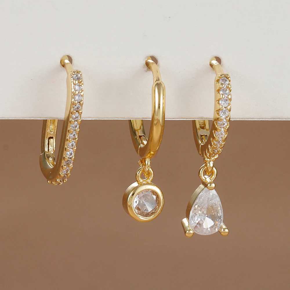 3PCS Fashion Stainless Steel Water Drop Zircon Dangle Earrings Set for Women Gold Plated U-shape Earring Piercing Jewelry Y250804