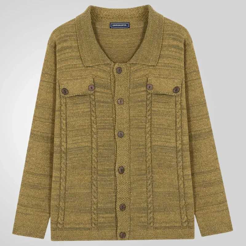 Mens Sweaters Cardigan Coat Turn Down Collar Full Sleeve Coats Single Breasted Splice Slim Fit Open Stitch Autumn Winter XJ250805