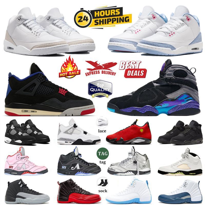 4S 5S 11S 12S 14S Chaussures de basket-ball 3s Cobalt Bliss Pure Money 8s Aqua Grape Cat Black Gamma White Ciment noir Métallique Réimagined Thun