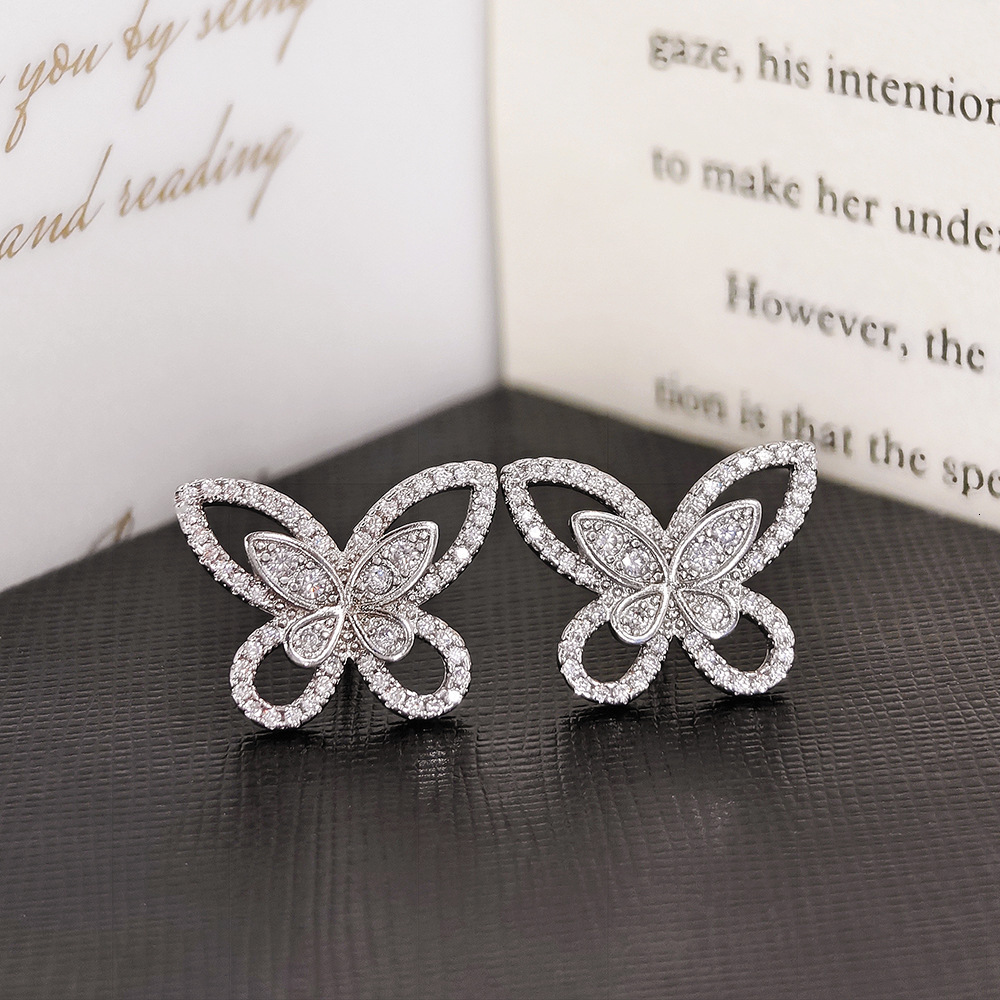 New Korean Style Elegant Fairy Butterfly Micro Pave Zircon Women's Earrings Trendy Accessories