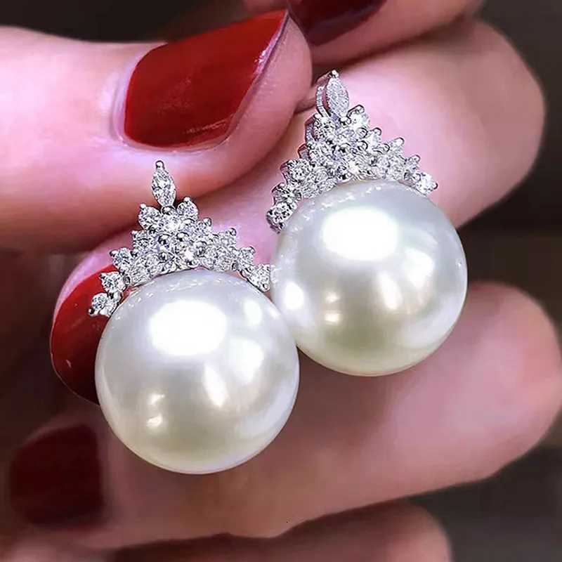 925 Sterling Silver Pearl Drop Earrings Lady Engagement Accessories with Shiny Zirconia Delicate Elegant Jewelry for Women Y250804