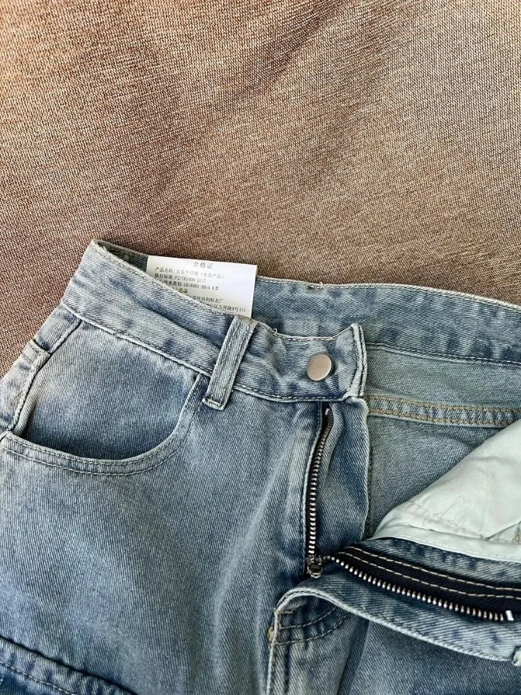 American Retro Multi Pocket Jeans for Women Y2k Oversize Strt Straight Trousers High Waist Loose Wide Leg Pants Z260313