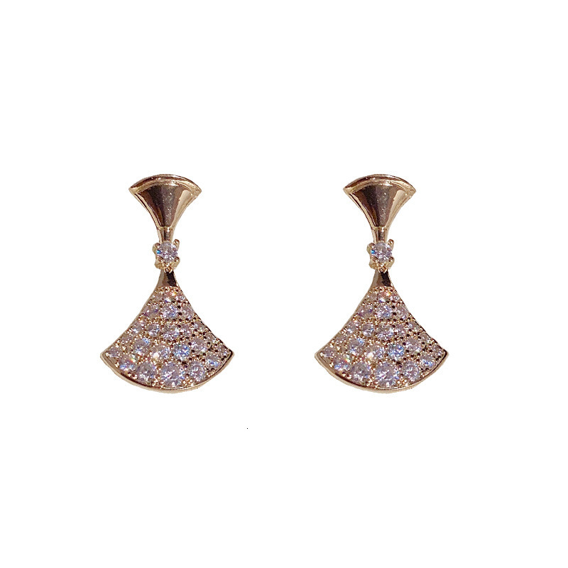 Free Shipping 2025 New Designer Jewelry Sense Light Luxury Elegant Temperament Small Skirt Earrings Exquisite Shiny Full Diamond Fan-shaped Ear Jewelr
