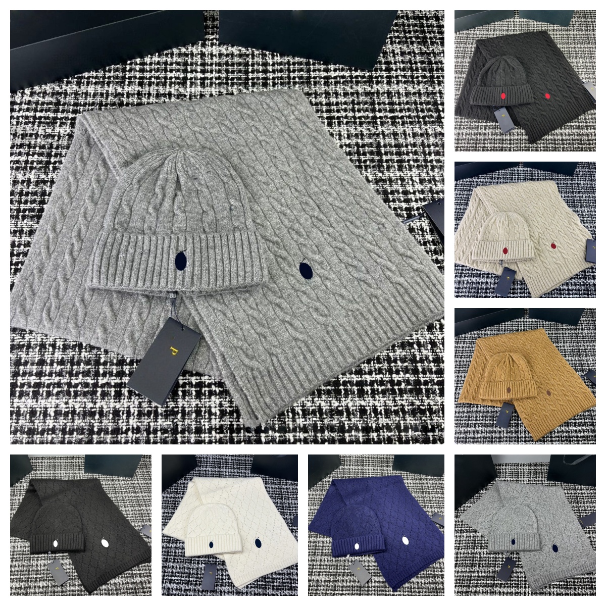 Designer Scarves Hat Warm Two-Piece Set Winter Fashion casual New Couples Classic Pony Embroidered Twist with Wool Retro British Style