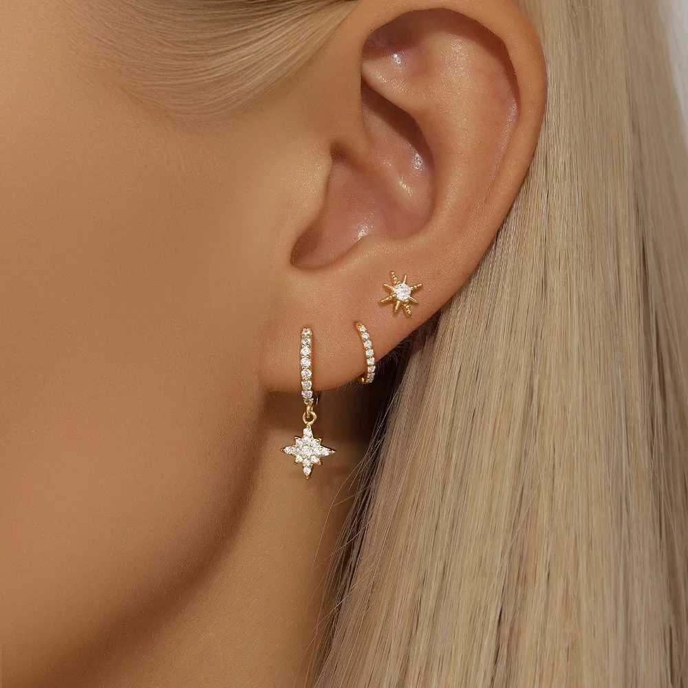 3 Piece Fashion Stainless Steel Round Star Drop Earrings Set for Women 18K Gold Plated Dangle Earring Punk Unisex Rock Jewelry Y250804