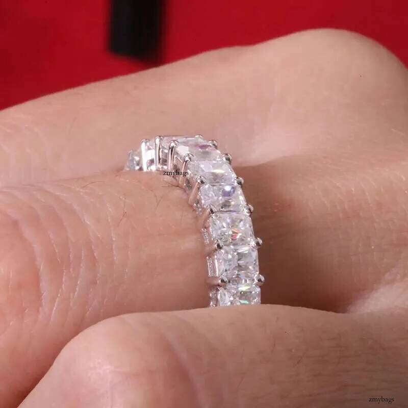 AEAW Solid 14K White Gold D Color Radiant cut 0.3ct Each Moissanite Engagement Ring Full Dia band For Women