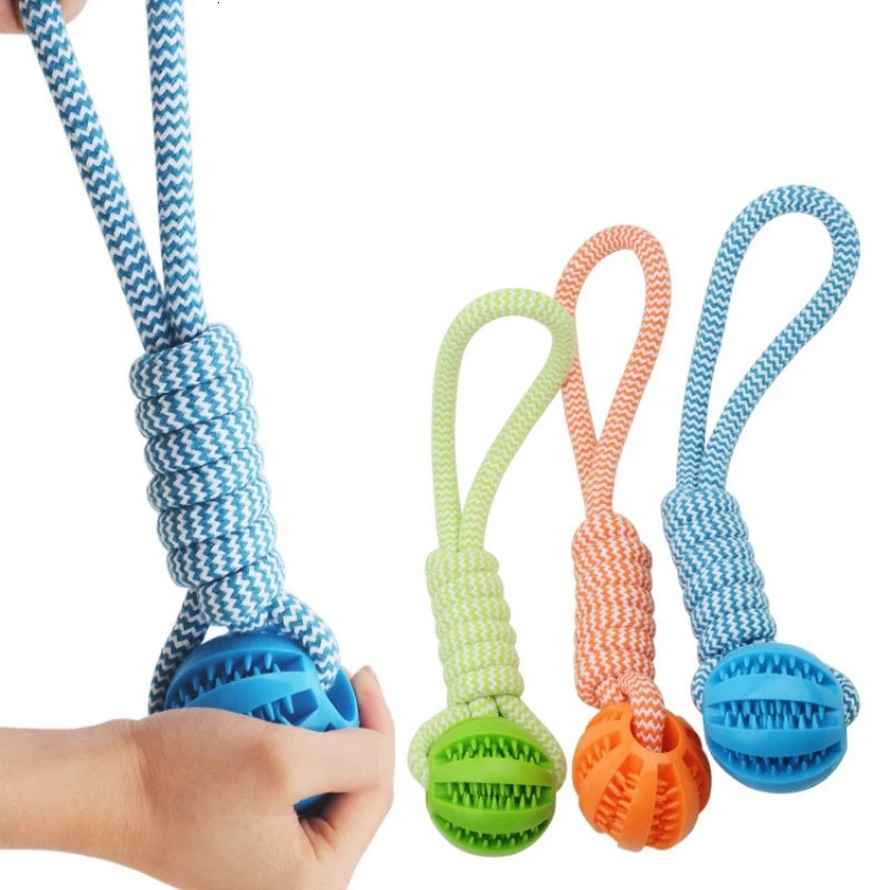 2026 New Tooth Cleaning Pet Ball With Rope Rubber Leaking Balls Toy For Small Large Dogs Puppy Chewing Bite Resistant Toys 250804 Free Shipping