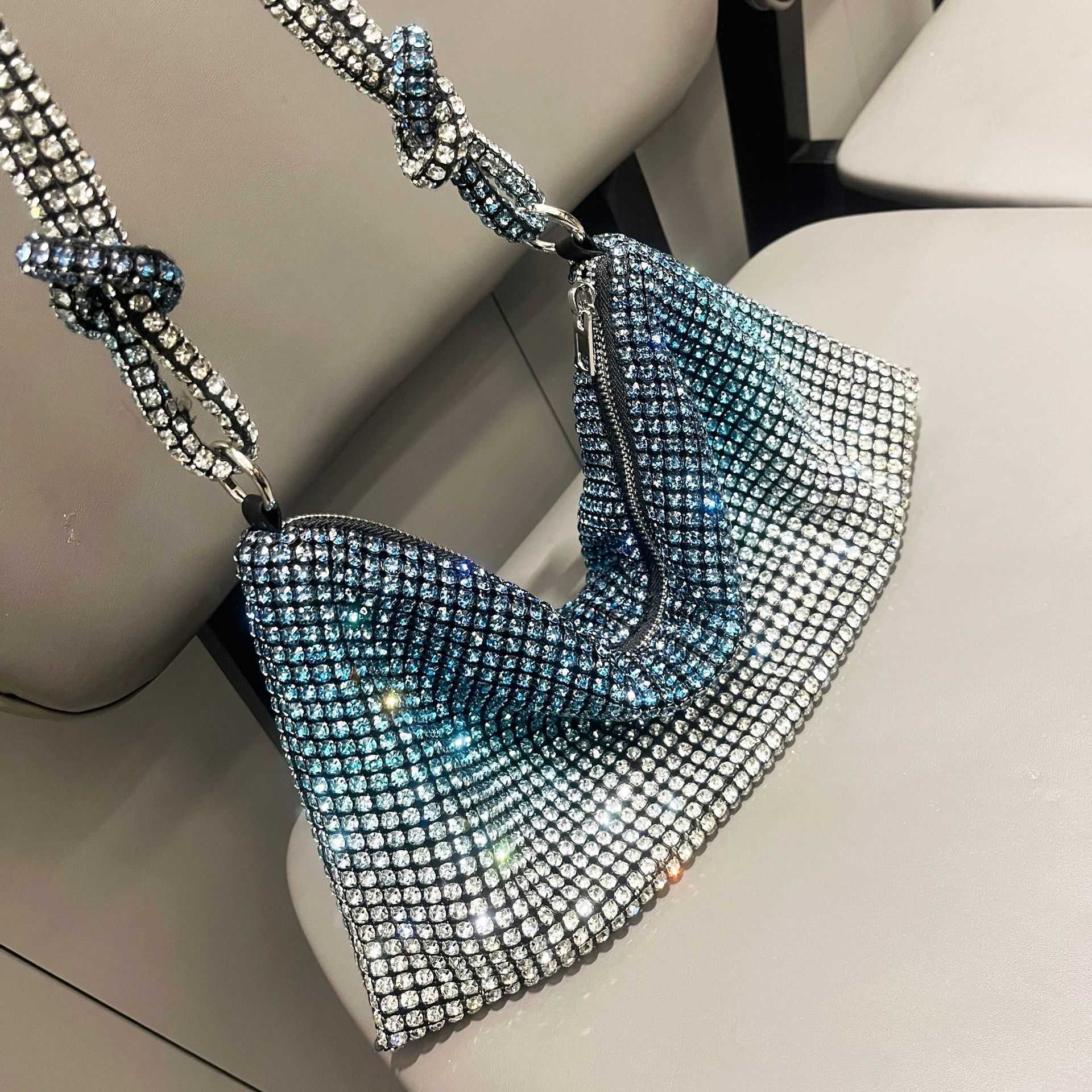 luxury bag designer bags Women's bag, shiny rhinestone underarm bag, gradually changing color, single shoulder bag, dinner bag, handmade handbag