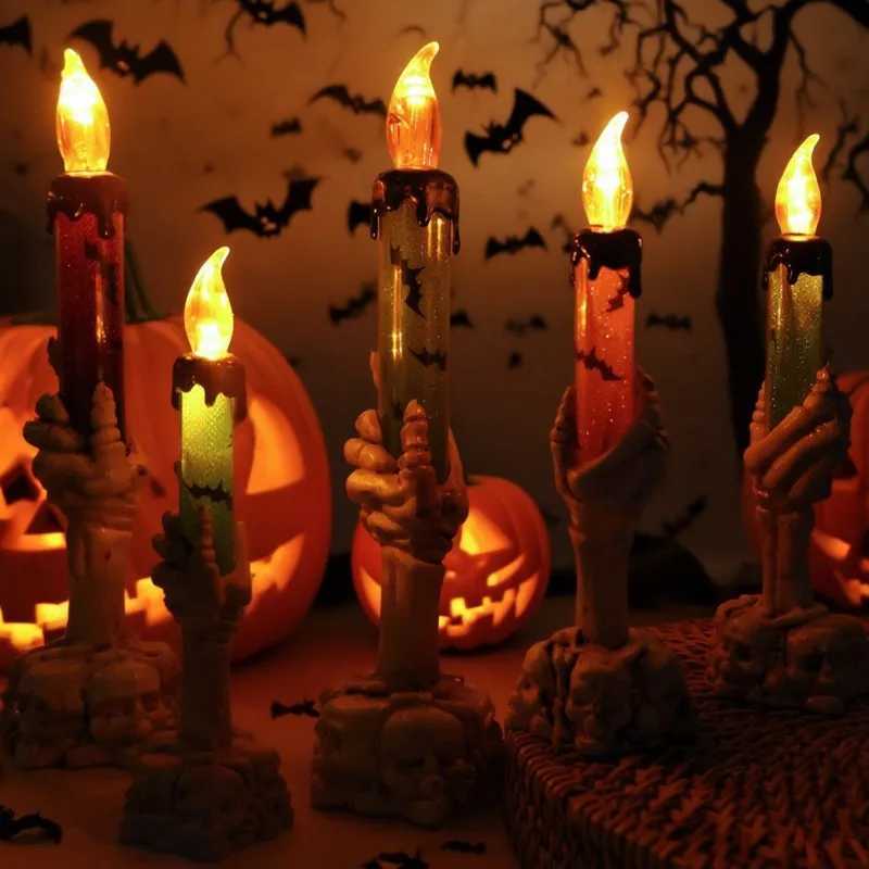 Halloween Candle Lamp Plastic Ghost Hand Skull Lamps with Button Batteries Haunted House Horror Atmosphere Props Party SuppliesXJ250804