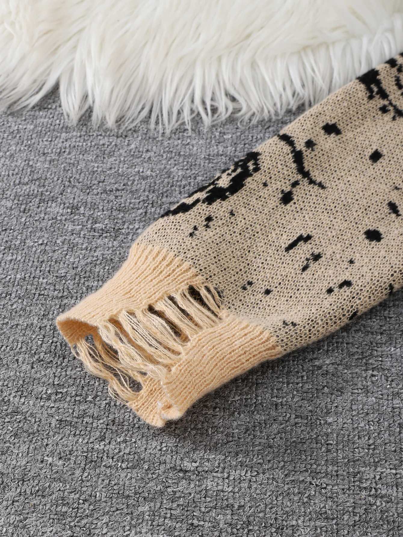 New Popular Street Ripped Abstract Starry Sky Pattern Pullover Ripped Sweater Casual Round Neck Knitted Mens Pullover XJ250805