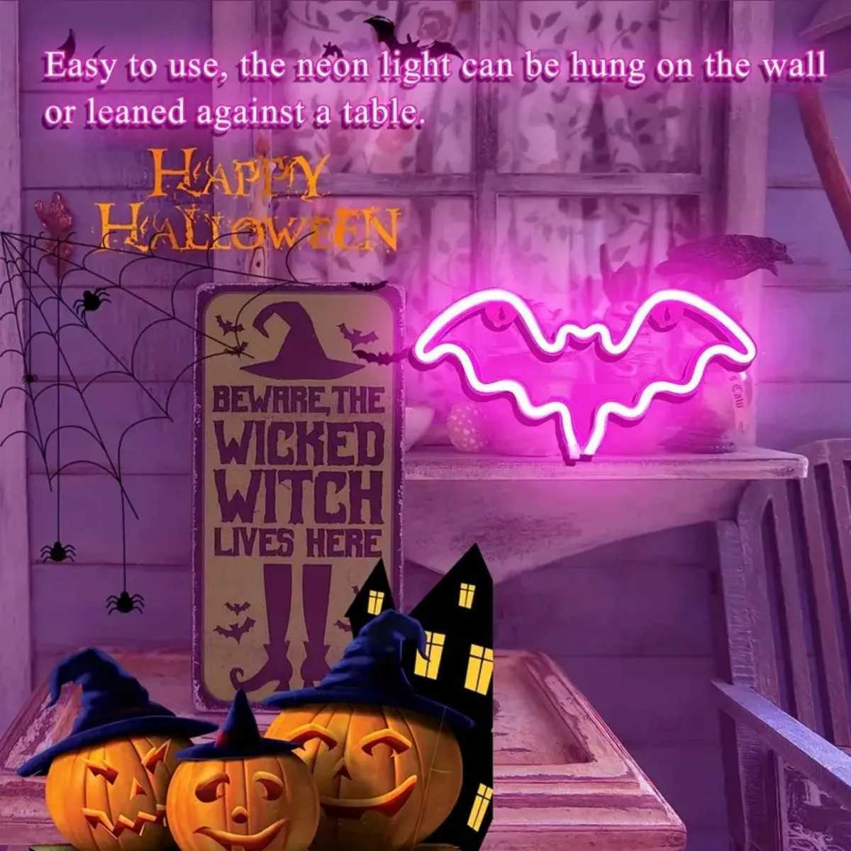 1PC Halloween Bat And Ghost Shape Neno Sign Light LED Neon Decorative Night Light Atmosphere Table Lamp For Indoor Bedroom Decor XJ250804