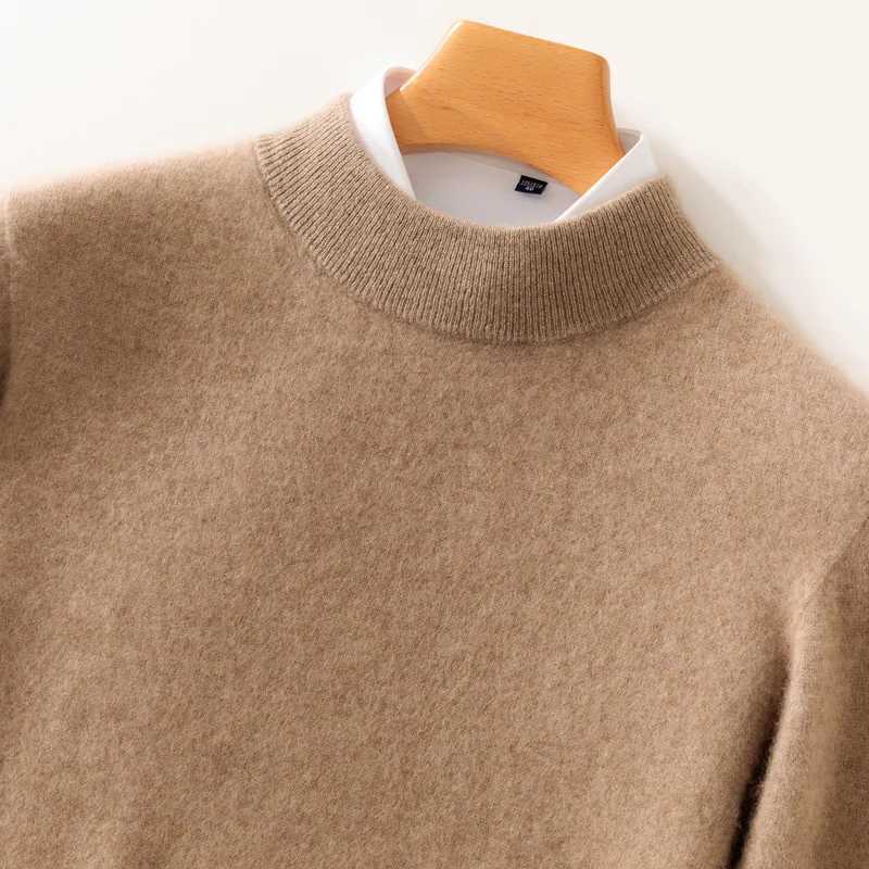 Fall/Winter New Wool Pullover Sweater Cashmere Shirt Mens Semi-high Neck Long Sleeve Loose Knitted Bottom Shirt XJ250805